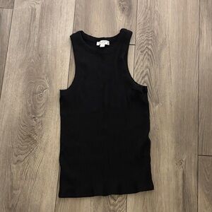 Ann Taylor Weekend Black Ribbed Crewneck Tank